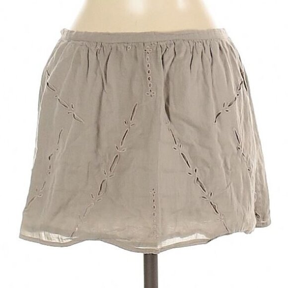 IRO Eyelet Embroidered Cotton Tan Mini Skirt Sz T0 - Picture 2 of 7
